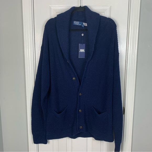 Polo Ralph Lauren Other - Polo Ralph Lauren Cardigan Shawl Collar Chunky Knit Blue Sweater Mens Size XXL